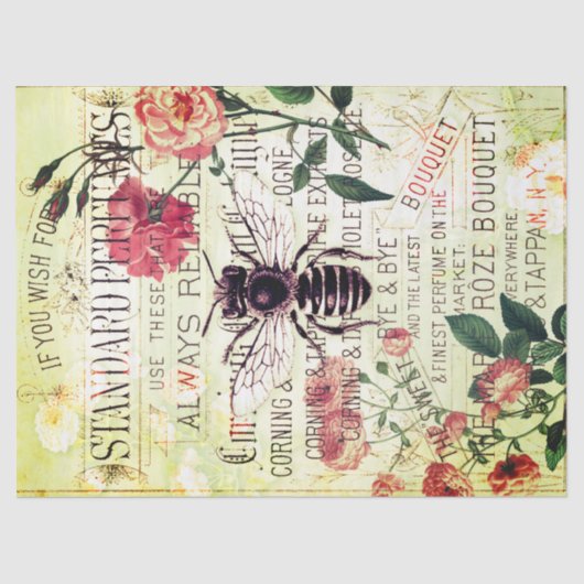 Bee Rose Bouquet Ephemera Ontworpen weefsel Tissuepapier (Voorkant)