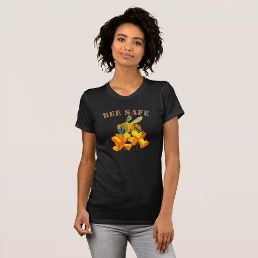 Bee Safe Funny Bee die een Masker T-Shirt draagt (Voorkant volledig)