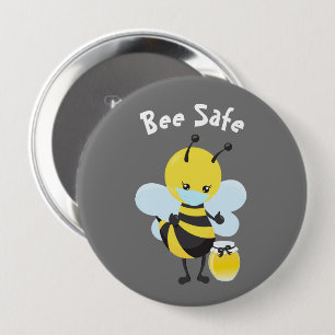 Bee Safe Wearing Face mask Covid Ronde Button 4,0 Cm