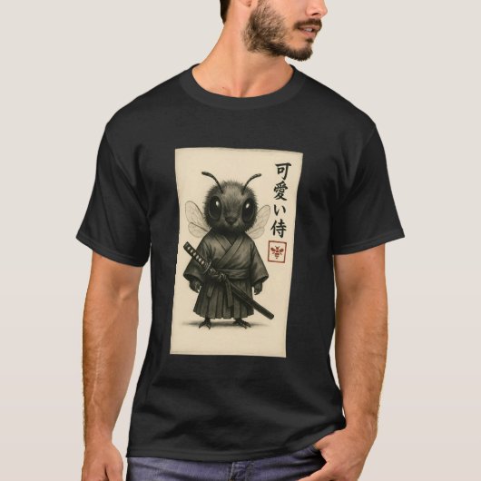 Bee Samurai Ink Art Sumi-e Style Novelty Kawaii Wo T-shirt (Voorkant)