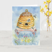Bee Skep Blank Notecard Kaart (Gele Bloem)