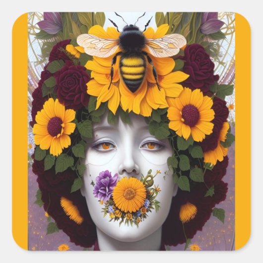 Bee stil ontwerp vierkante sticker (Voorkant)