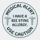 BEE STING ALLERGY RONDE STICKER (Voorkant)