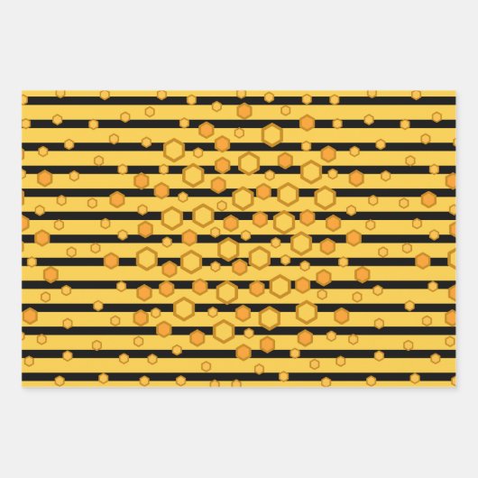 Bee Stripe Patronen Geel en Zwart met Hexagons Inpakpapier Vel (Voorkant 2)