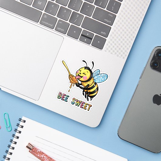 Bee Sweet Sticker (Laptop met iPhone)
