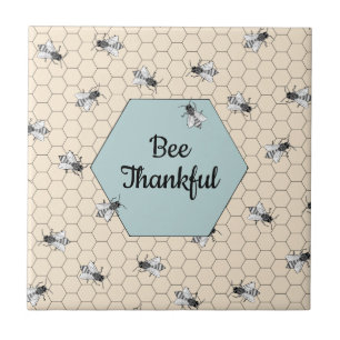 Bee Thankful Beehive Quote Turquoise Tegeltje