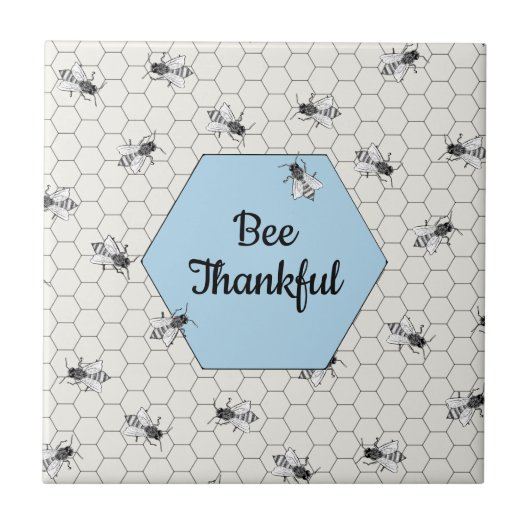 Bee Thankful Quote Cornflower Blue Tegeltje (Voorkant)