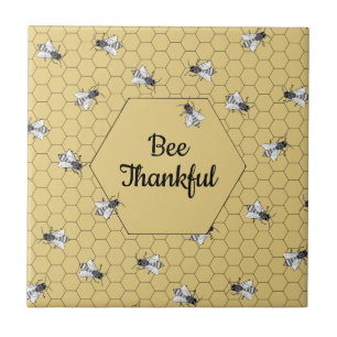 Bee Thankful Quote Light Amber Honeycomb Tegeltje