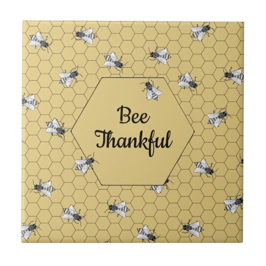 Bee Thankful Quote Light Amber Honeycomb Tegeltje (Voorkant)