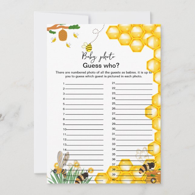 Bee thema baby shower raad wie spel (Voorkant)