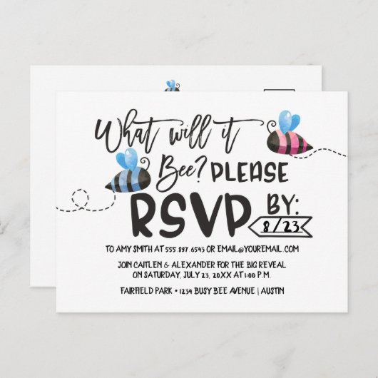 Bee Thema Genderonderzoek Uitnodiging tot Briefkaa (Voorkant / Achterkant)