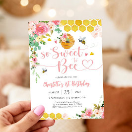 Bee Theme 1st Birthday Invitation Kaart