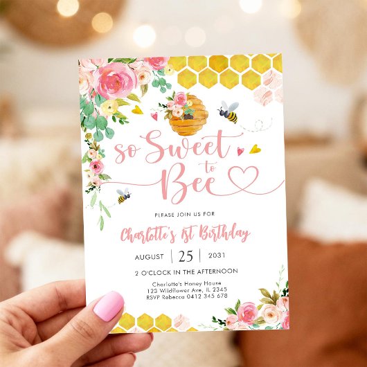Bee Theme 1st Birthday Invitation Kaart
