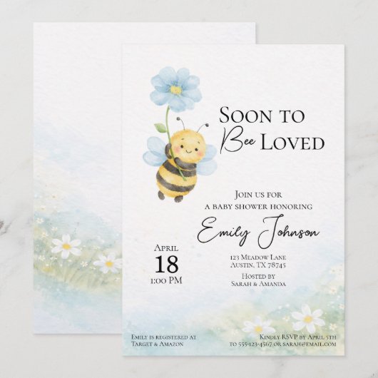 Bee Theme Baby Shower Invitation Kaart (Voorkant / Achterkant)