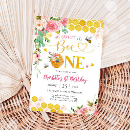 Bee Theme First Birthday Invitation Kaart