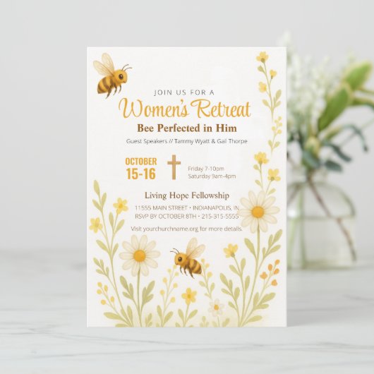 Bee Theme Gouden Bloemen Vrouwen Kerk Retreat Kaart (Staand voorkant)