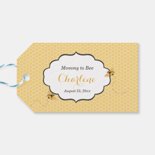 Bee Theme Honeycomb Gold & Gray Cadeaulabel (Achterkant Horizontaal)