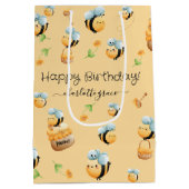 Bee-Theme Party Gelukkige Verjaardag Custom Naam Medium Cadeauzakje (Achterkant)