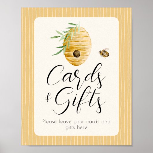 Bee Themed Cards And Gift Baby Shower Table Sign Poster (Voorkant)