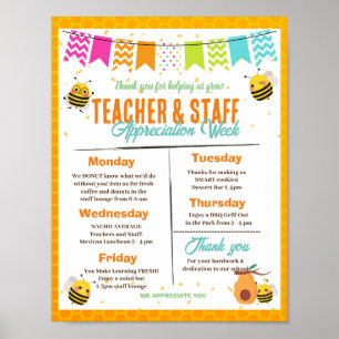 Bee themed Teacher Appreciation Week sjabloon Poster
