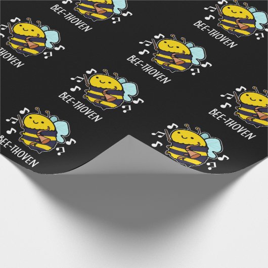 Bee-thoven Funny Music Bee Pun Dark BG Cadeaupapier (Hoek)