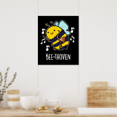 Bee-thoven Funny Music Bee Pun Dark BG Poster (Keuken)