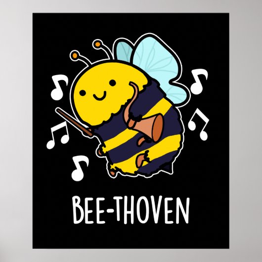 Bee-thoven Funny Music Bee Pun Dark BG Poster (Voorkant)