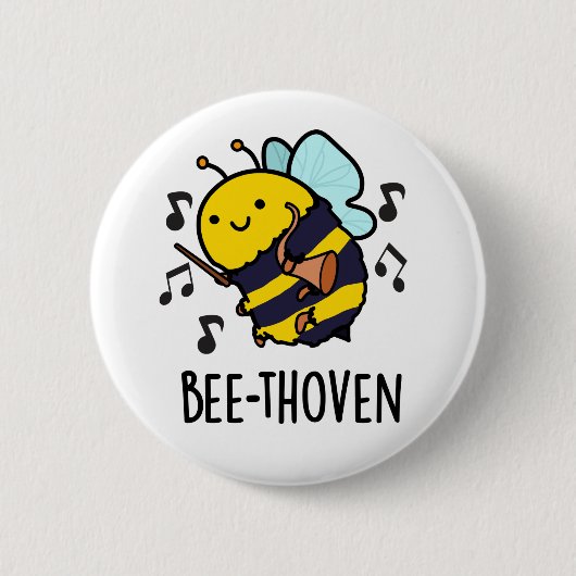 Bee-thoven Funny Music Bee Pun Ronde Button 5,7 Cm (Voorkant)