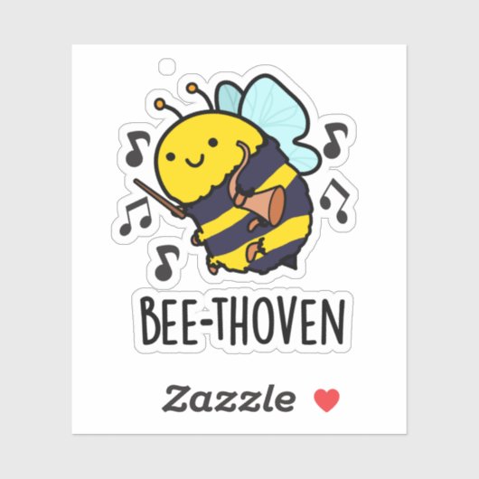 Bee-thoven Funny Music Bee Pun Sticker (Vel)
