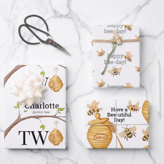 Bee Turning Two Birthday Gift Inpakpapier Vel (Voorkant)