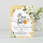 Bee Two Honey Bee 2nd Birthday Invitation Kaart (Staand voorkant)