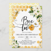 Bee Two Honey Bee 2nd Birthday Invitation Kaart (Voorkant / Achterkant)