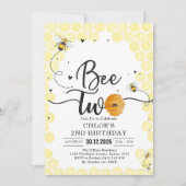 Bee Two Honey Bee 2nd Birthday Invitation Kaart (Voorkant)