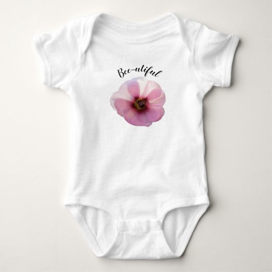 'Bee-utiful' Roze Glanzende Hollyhock Baby Bodysui Romper (Voorkant)