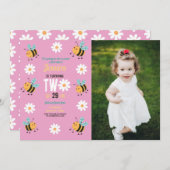 Bee Verjaardag Foto Party Pink Daisy Two 2 Kaart (Voorkant / Achterkant)