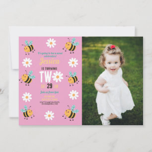Bee Verjaardag Foto Party Pink Daisy Two 2 Kaart