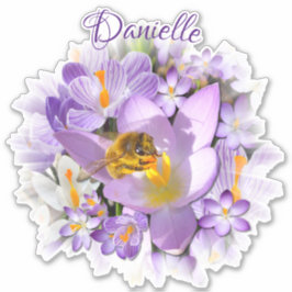 Bee verzamelt Nectar van Crocus Flowers Sticker