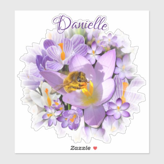 Bee verzamelt Nectar van Crocus Flowers Sticker (Vel)