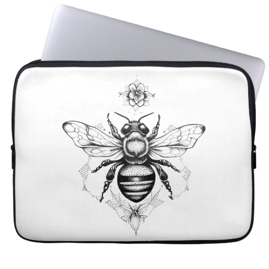 Bee Wild Animal Natuur Illustratie Art Tattoo Laptop Sleeve (Voorkant)
