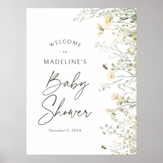 Bee Wildflower Baby shower Welkomstbord Poster (Voorkant)