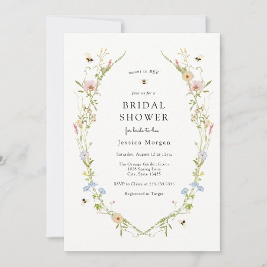 Bee Wildflower Bruids Douche Uitnodiging (Voorkant)