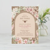  Bee Wildflower Derde Verjaardag Kaart (Staand voorkant)