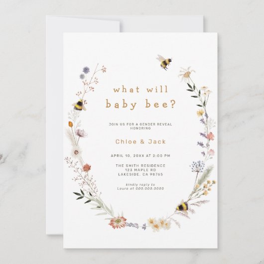 Bee Wildflower Geslacht onthullen uitnodiging (Voorkant)