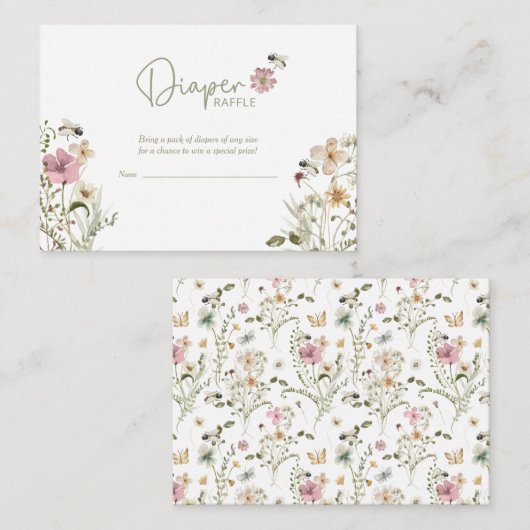Bee Wildflower Luier Raffle Baby shower Informatiekaartje (Voorkant / Achterkant)