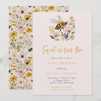 Bee & Wildflower Sweet As Can Bee Baby Shower Kaart