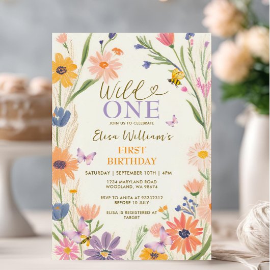 Bee Wildflower Wild ONE Butterfly Garden Party Kaart