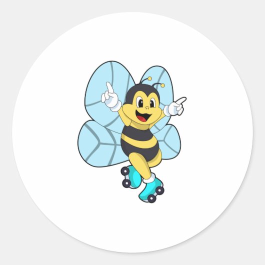 Bee with Roller skates Ronde Sticker (Voorkant)