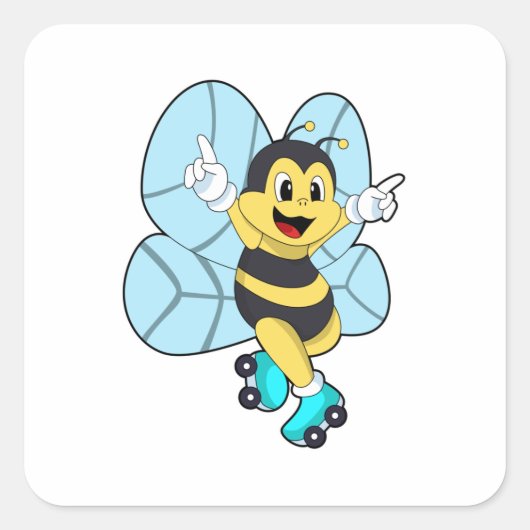 Bee with Roller skates Vierkante Sticker (Voorkant)