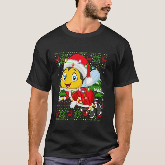 Bee Xmas Sweater Style Ugly Santa Bee Christmas T-shirt (Voorkant)