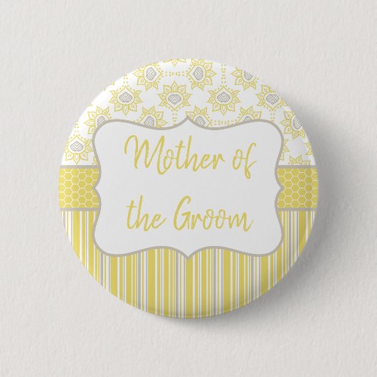 Bee Yellow and Grey Geometric Moeder van de Groom Ronde Button 5,7 Cm (Voorkant)